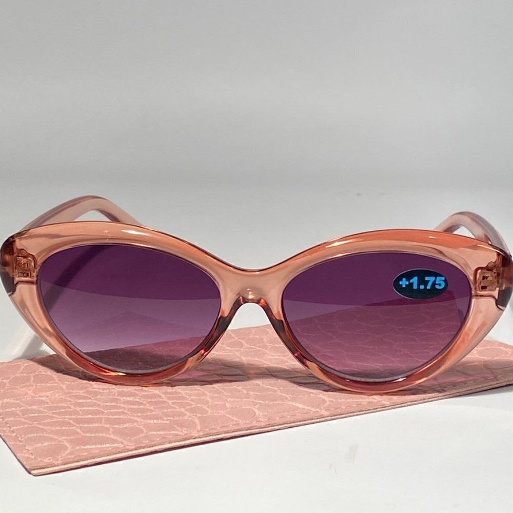 Reading Sunglasses 1.75 Clear Cranberry Sweetheart Frames Purple Lenses NWT